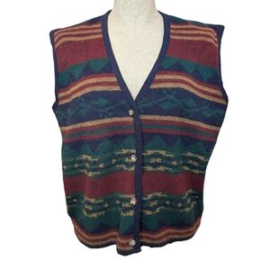 Vintage Jordano Knit Sweater Vest Women’s L Geometric Pattern Button Front